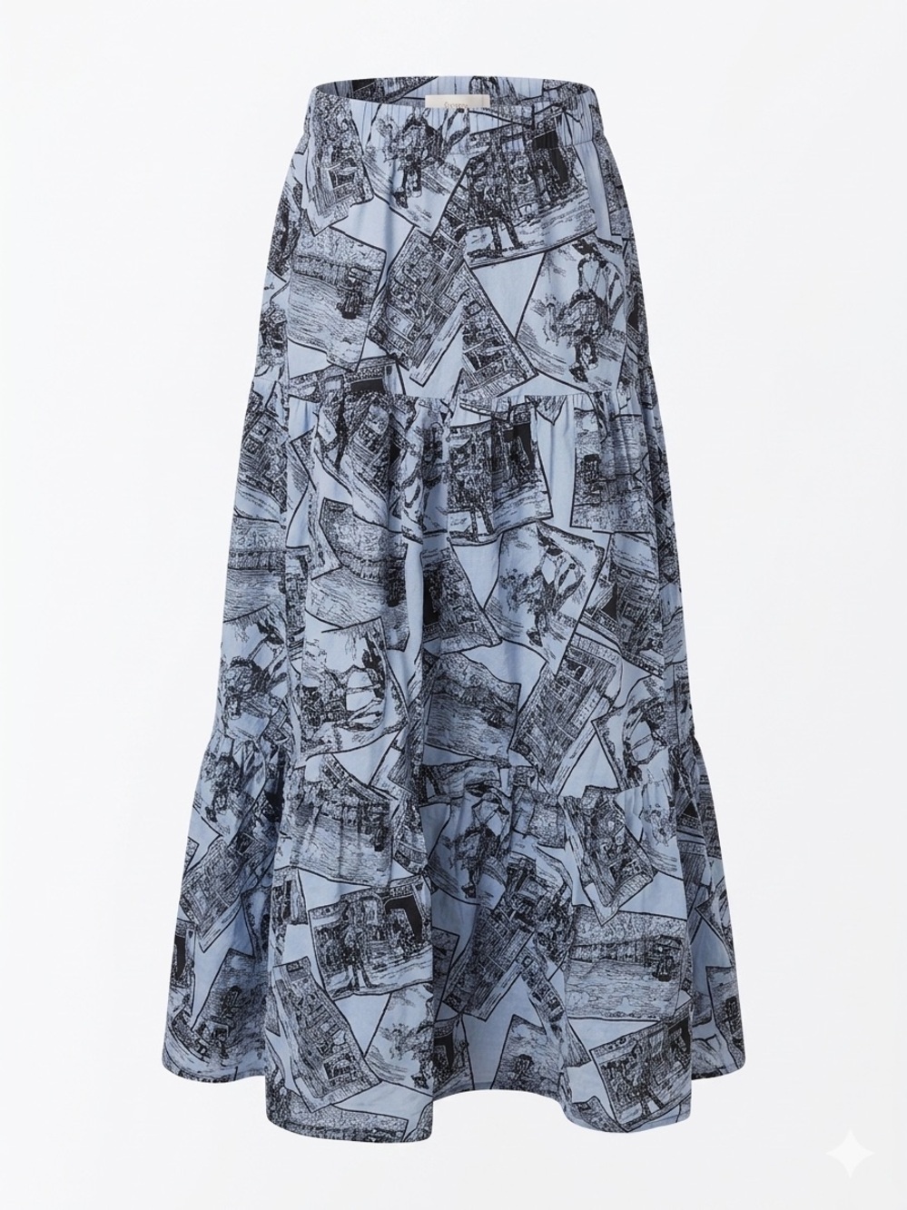 Vintage Toile Print Maxi Skirt Cottagecore Parisian Art Academia Chic-Small